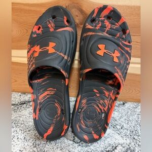 Under Armour Black and Orange Slide Sandals